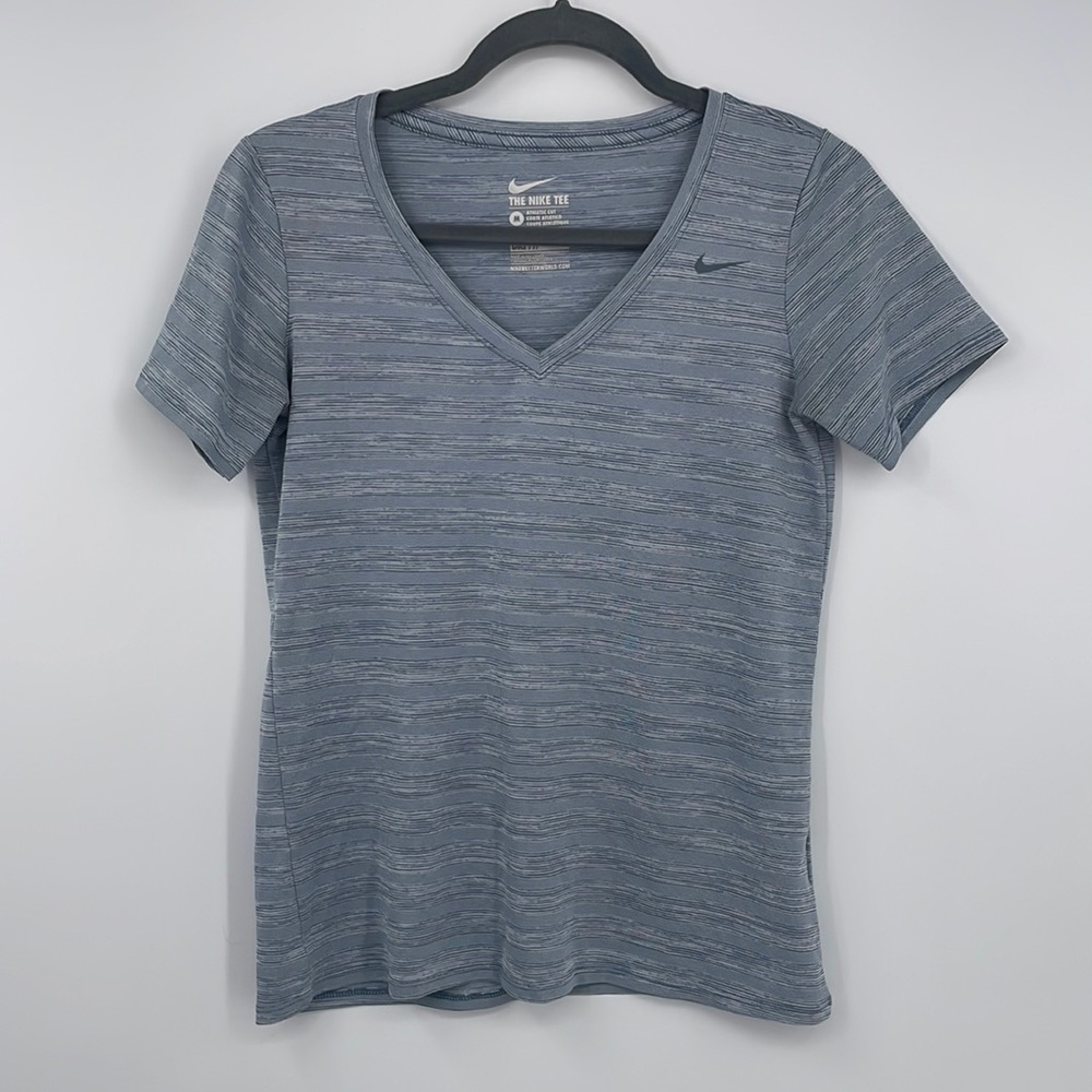 The Nike Tee V Neck Gym Shirt Dri Fit Top Marled Gray Athletic Cut Womens Size M